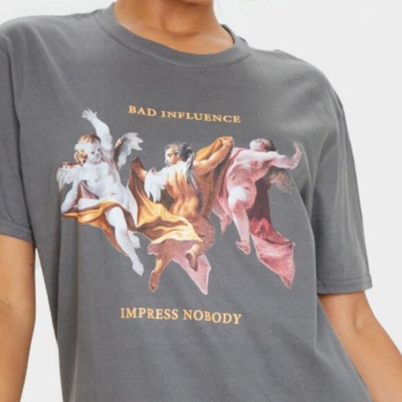 Grey Bad Influence Cherub T Shirt - Picture 1 of 1